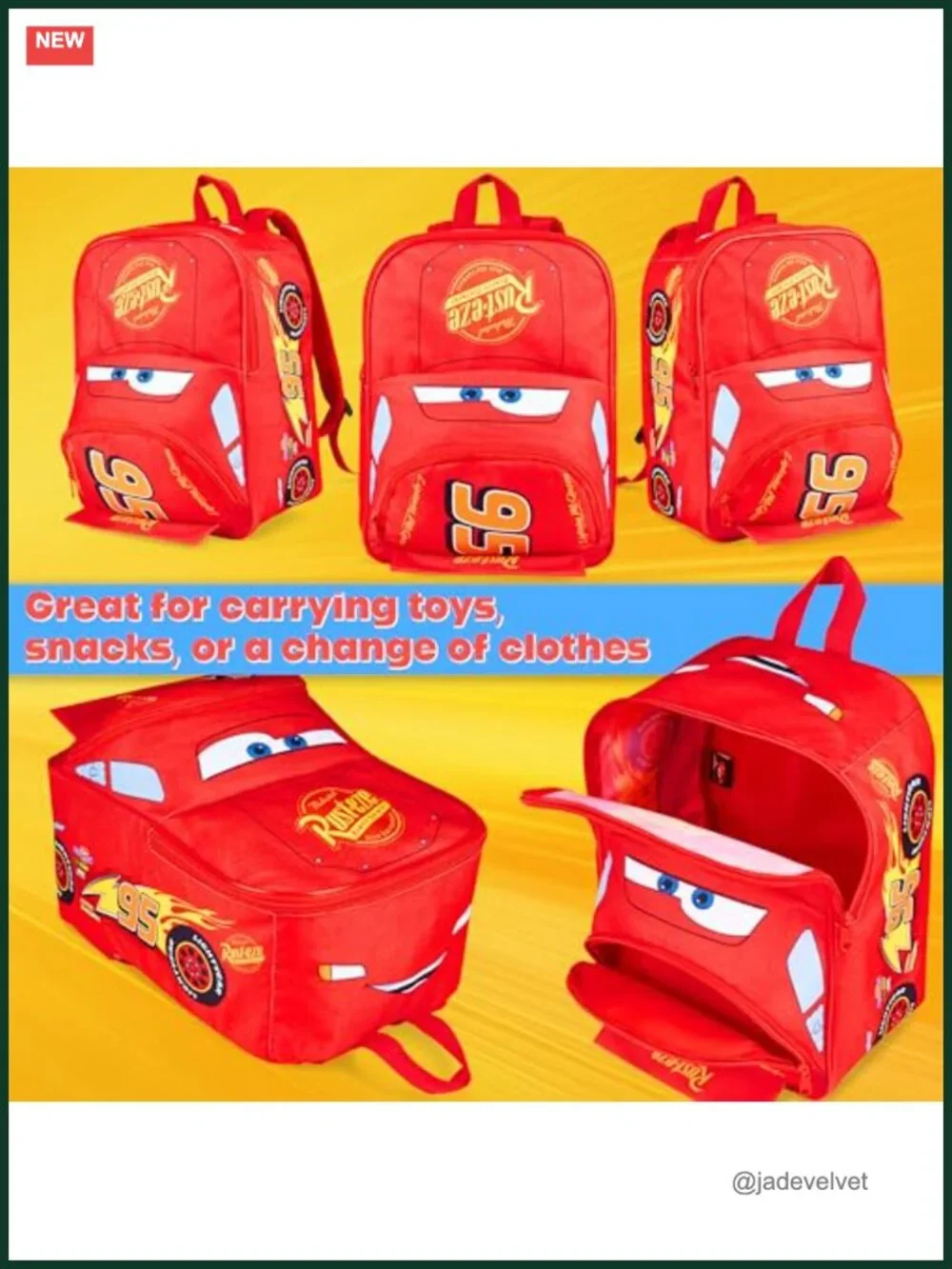 Lightning McQueen Kids Backpack with Padded Straps, Front Pocket